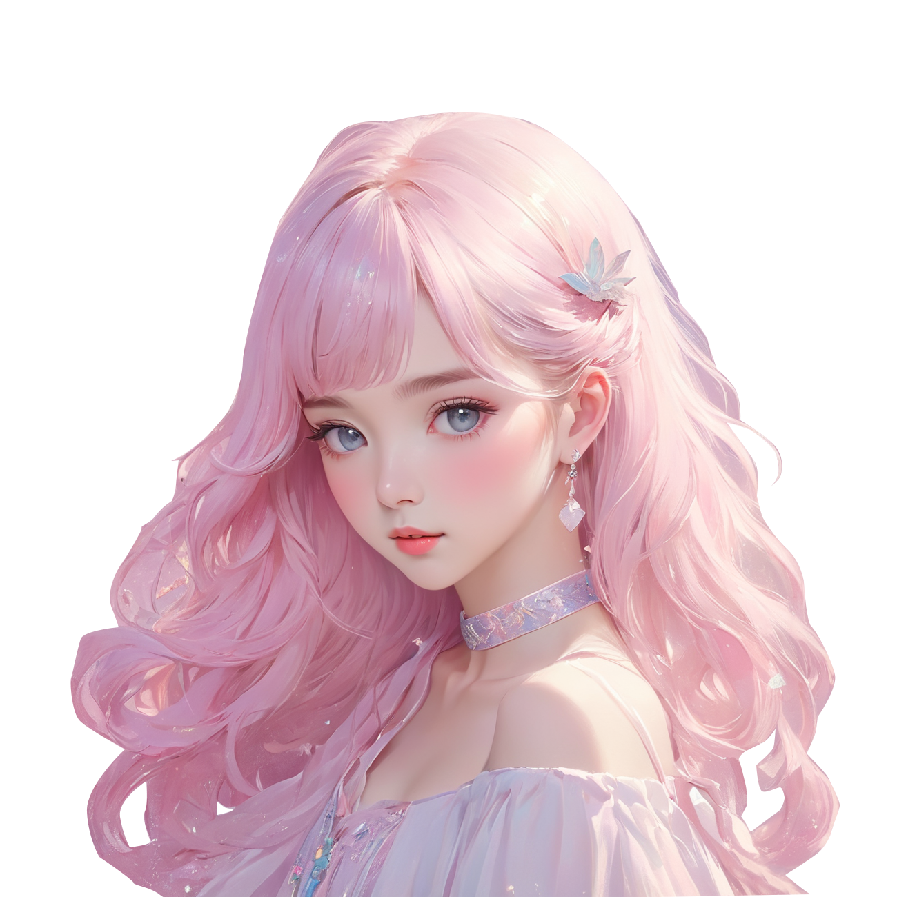 梦幻插画造型粉色卡通女孩头像